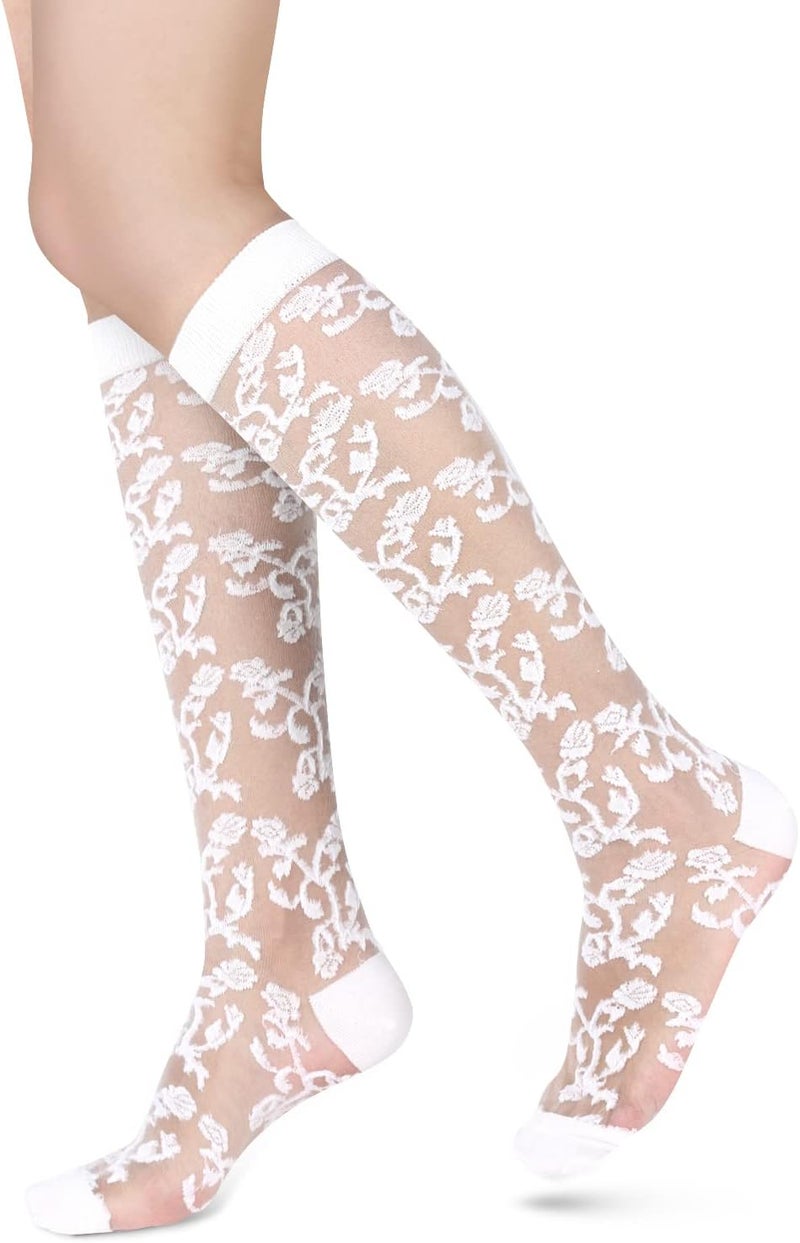 Benefeet Sox Womens Lace Knee High Socks Girls Sheer Mesh Knee High Stockings Cute Fishnet Lolita Calf Sock - Image 1